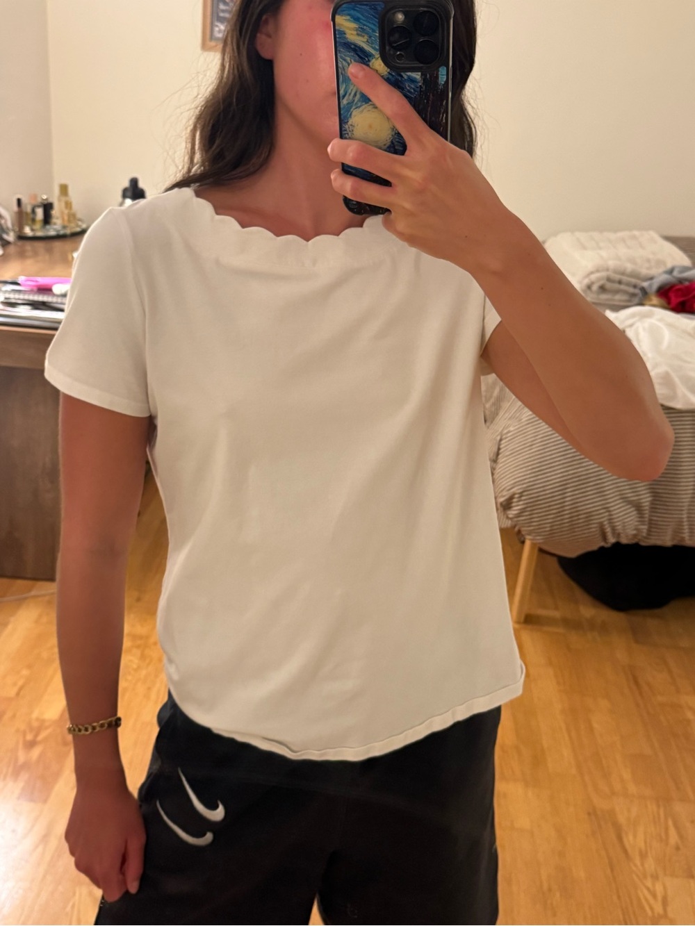 Anne Klein White Scalloped Short Sleeve Tee